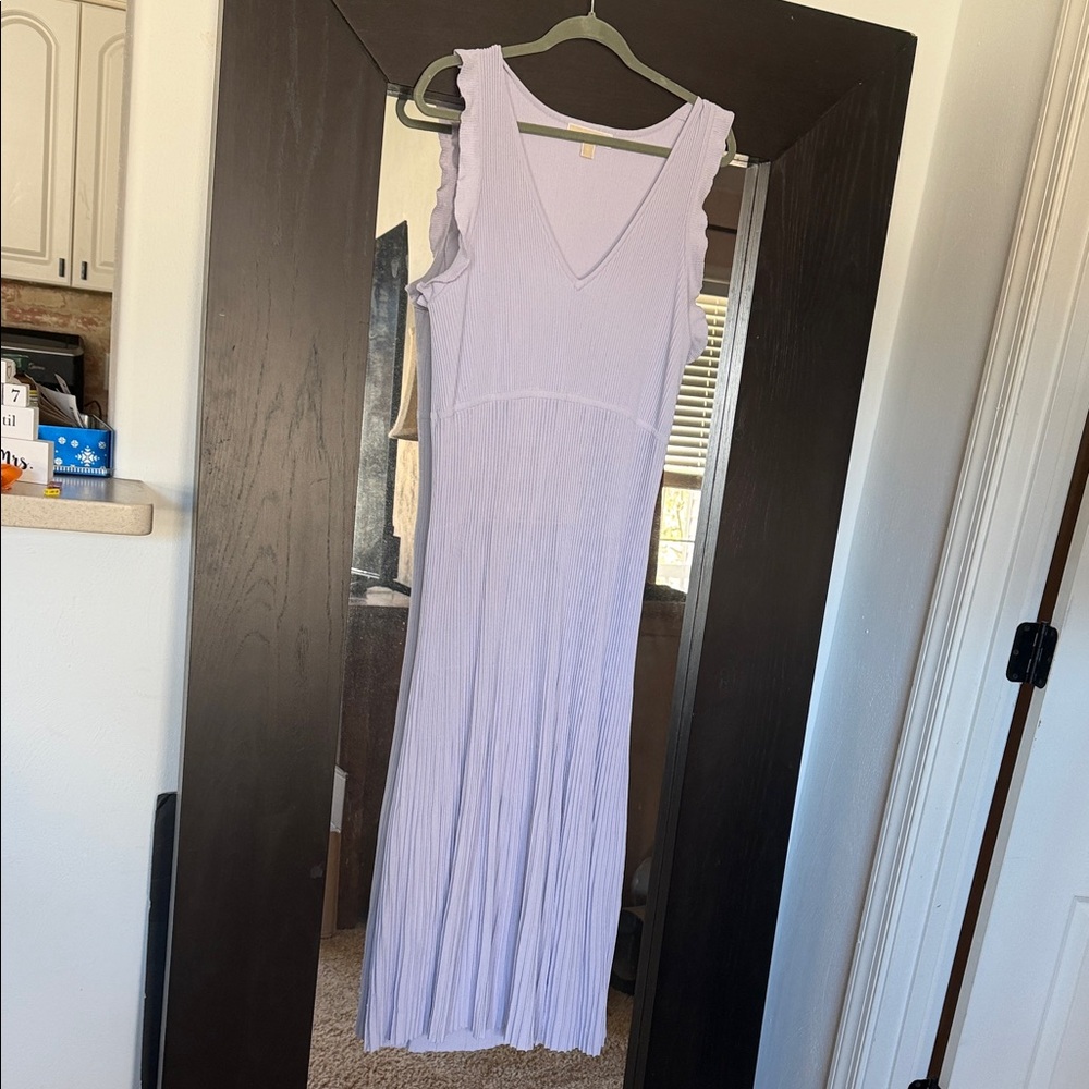 Michael Kors Lavender Pleated V-Neck Maxi Dress